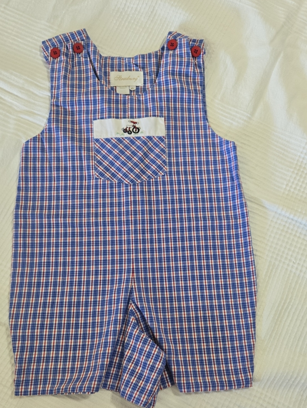 Plaid Shortalls With Tricylce Blue and Red by Strasburg 4y